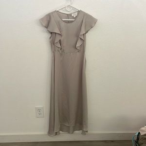 Women’s lost and wander satin midi ruffle dress in Gold. Size small